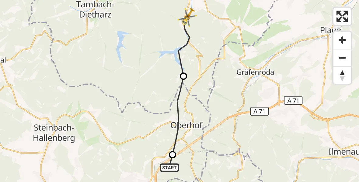 Flugroute Rettungshubschrauber Zella-Mehlis - Luisenthal, 23 September 2026, 09:30