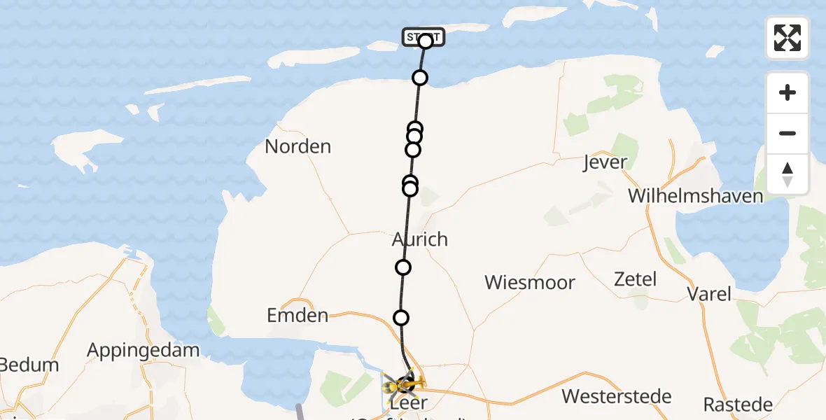 Flugroute Ambulanzhubschrauber Langeoog Flughafen - Flugplatz Leer-Papenburg, 23 September 2026, 09:33