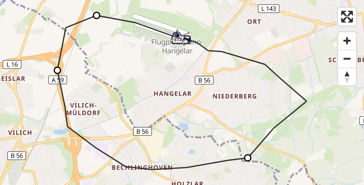 Flugroute Polizeihubschrauber Bonn-Hangelar Flugplatz - Bonn-Hangelar Flugplatz, 23 September 2026, 09:33