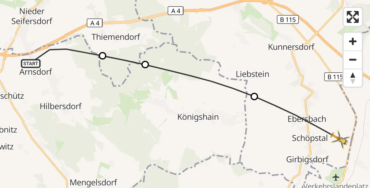 Flugroute Rettungshubschrauber Vierkirchen - Schöpstal, 23 September 2026, 09:35