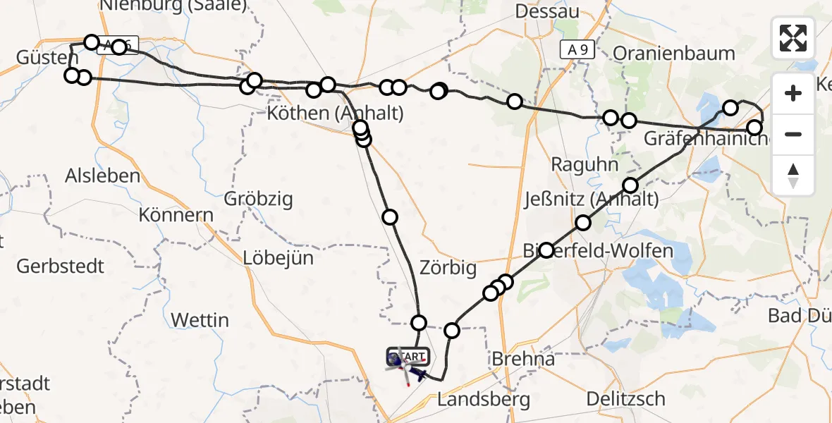 Flugroute Polizeihubschrauber Petersberg - Landsberg, 23 September 2026, 09:39