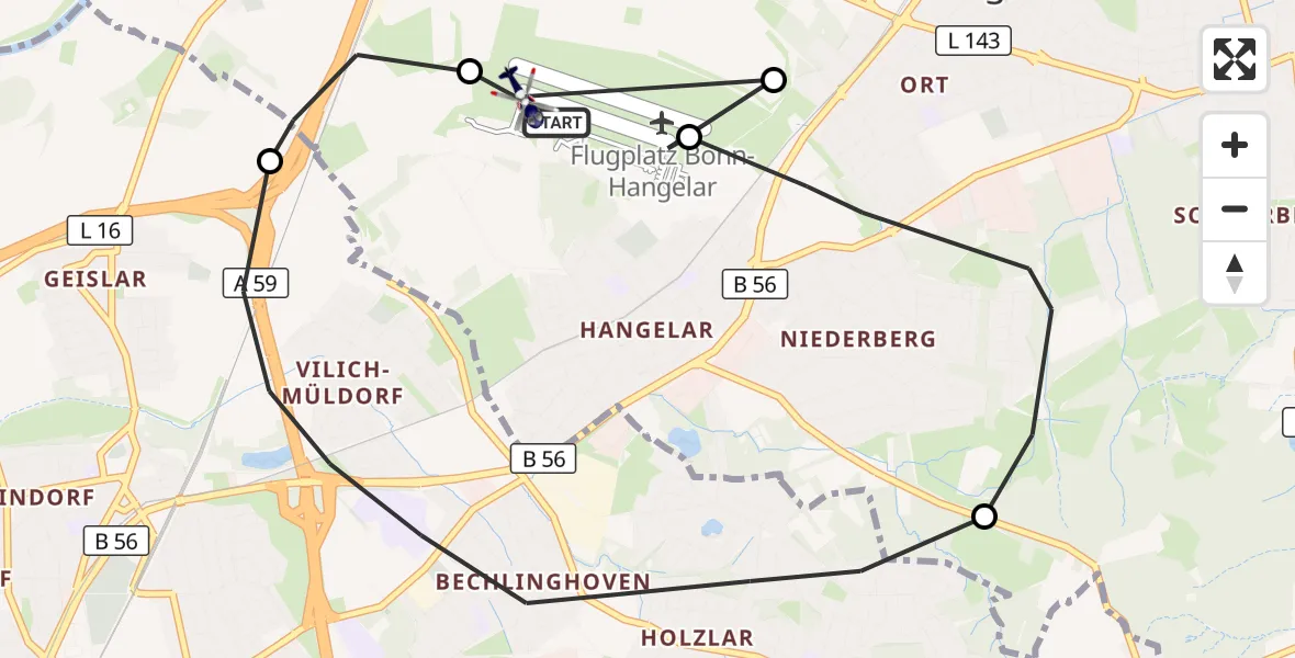 Flugroute Polizeihubschrauber Bonn-Hangelar Flugplatz - Bonn-Hangelar Flugplatz, 23 September 2026, 09:40