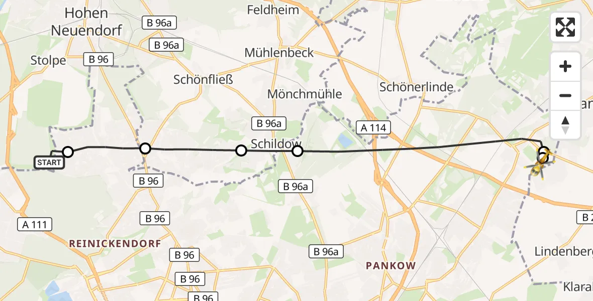 Flugroute Rettungshubschrauber Hohen Neuendorf - Helios Clinic Berlin-Buch, 23 September 2026, 09:45