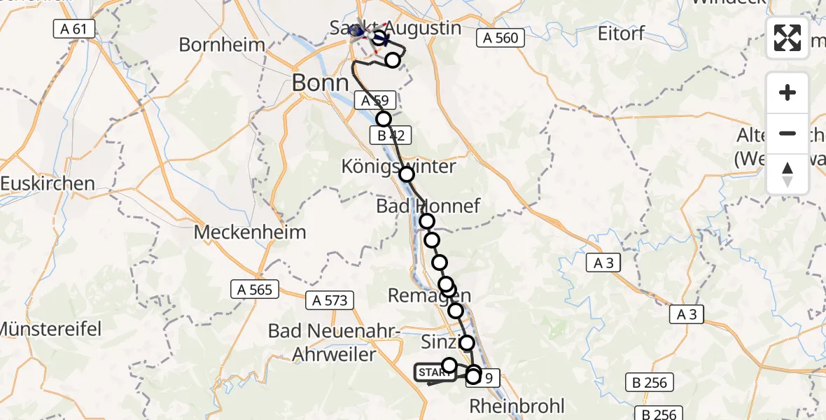 Flugroute Polizeihubschrauber Sinzig - Bonn-Hangelar Flugplatz, 23 September 2026, 09:46