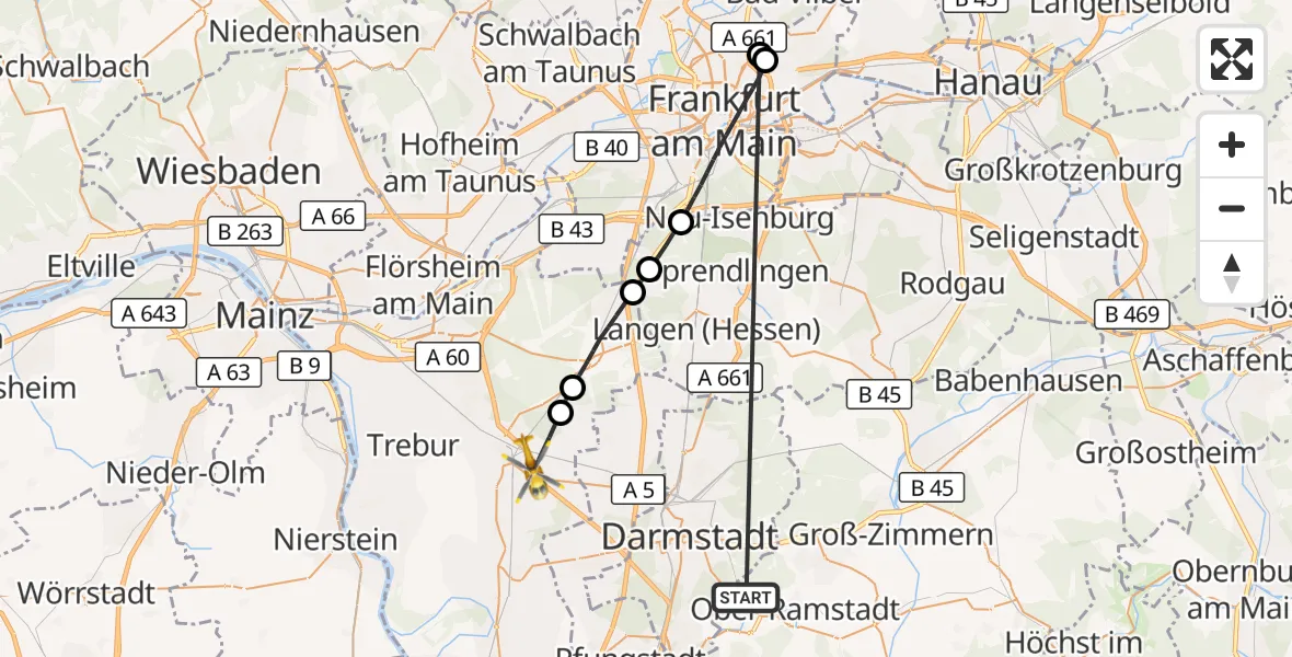 Flugroute Rettungshubschrauber Mühltal - Büttelborn, 23 September 2026, 09:54