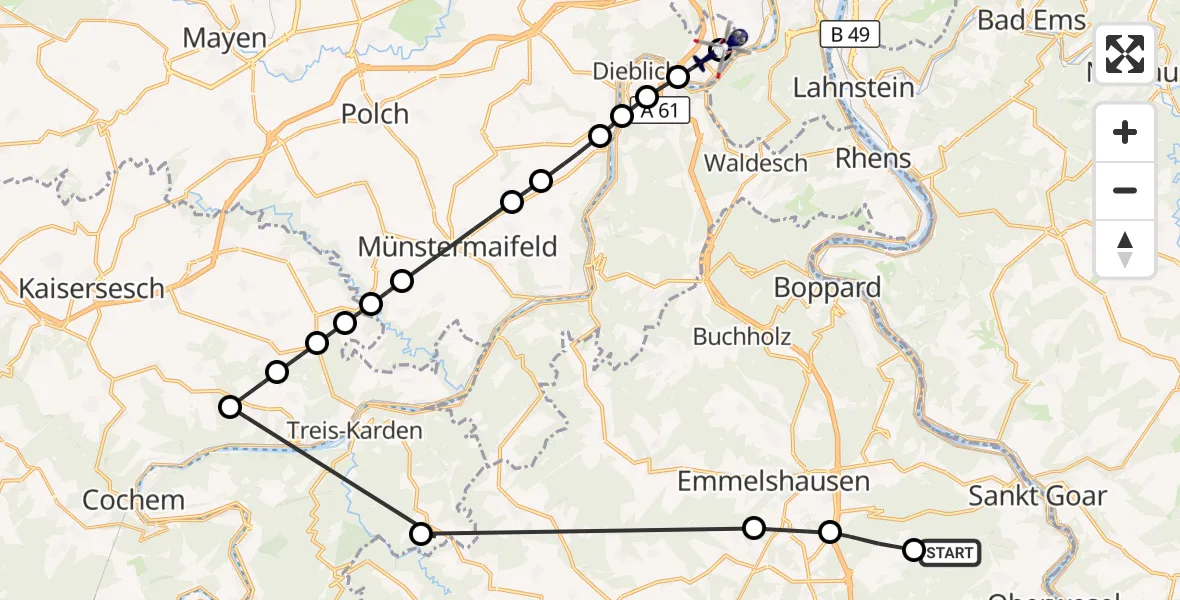 Flugroute Polizeihubschrauber Sankt Goar - Koblenz-Winningen Flugplatz, 23 September 2026, 10:08