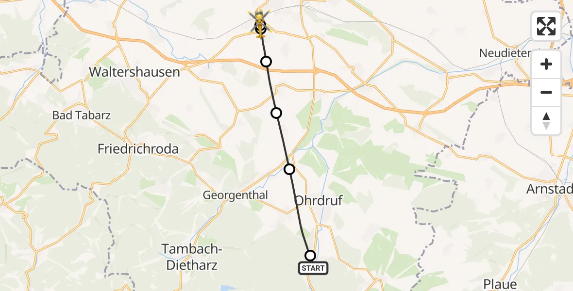 Flugroute Rettungshubschrauber Luisenthal - Helios Clinic Gotha, 23 September 2026, 10:20