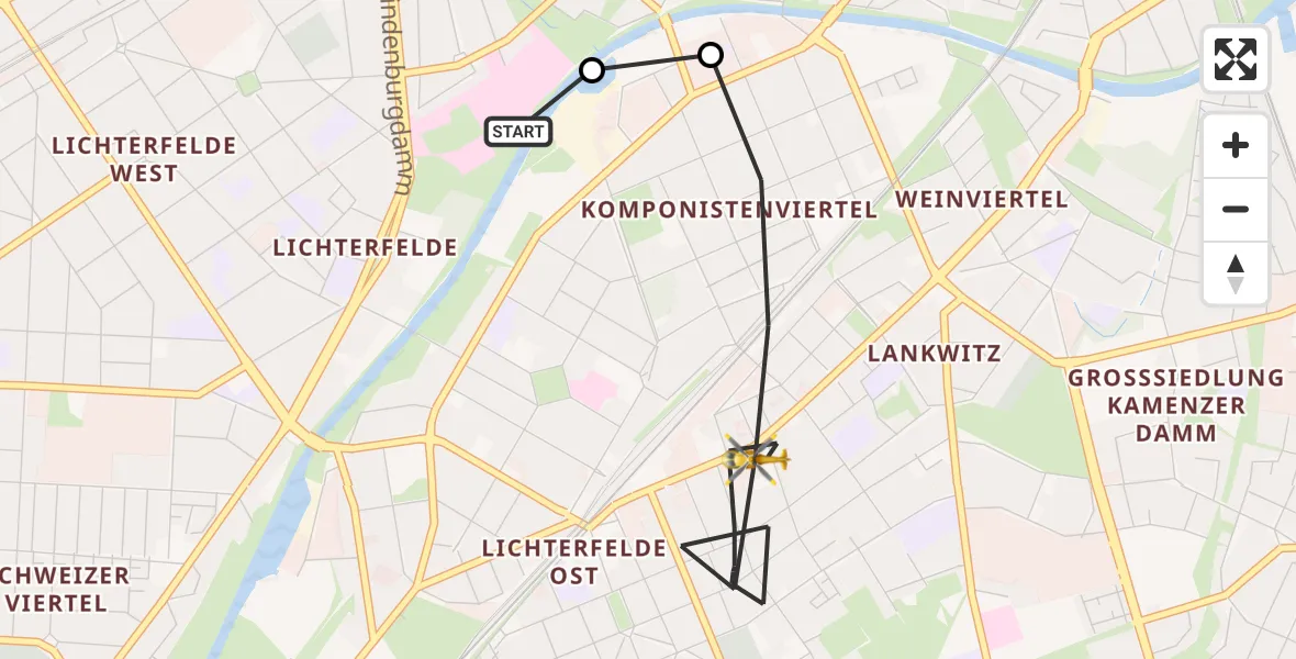 Flugroute Rettungshubschrauber Charité Clinic Benjamin Franklin Campus - Berlin, 23 September 2026, 10:27