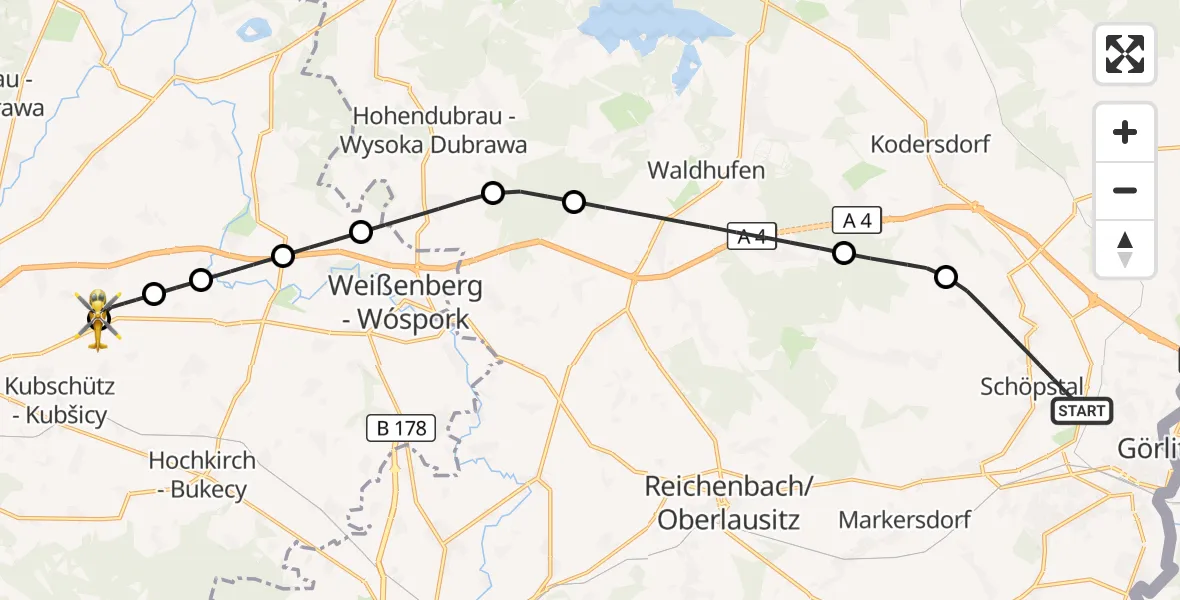 Flugroute Rettungshubschrauber Schöpstal - Bautzen Flugplatz, 23 September 2026, 10:32