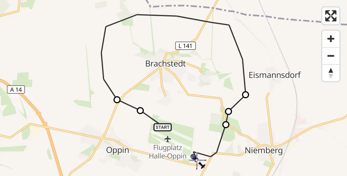 Flugroute Polizeihubschrauber Halle-Oppin Flugplatz - Landsberg, 23 September 2026, 10:35