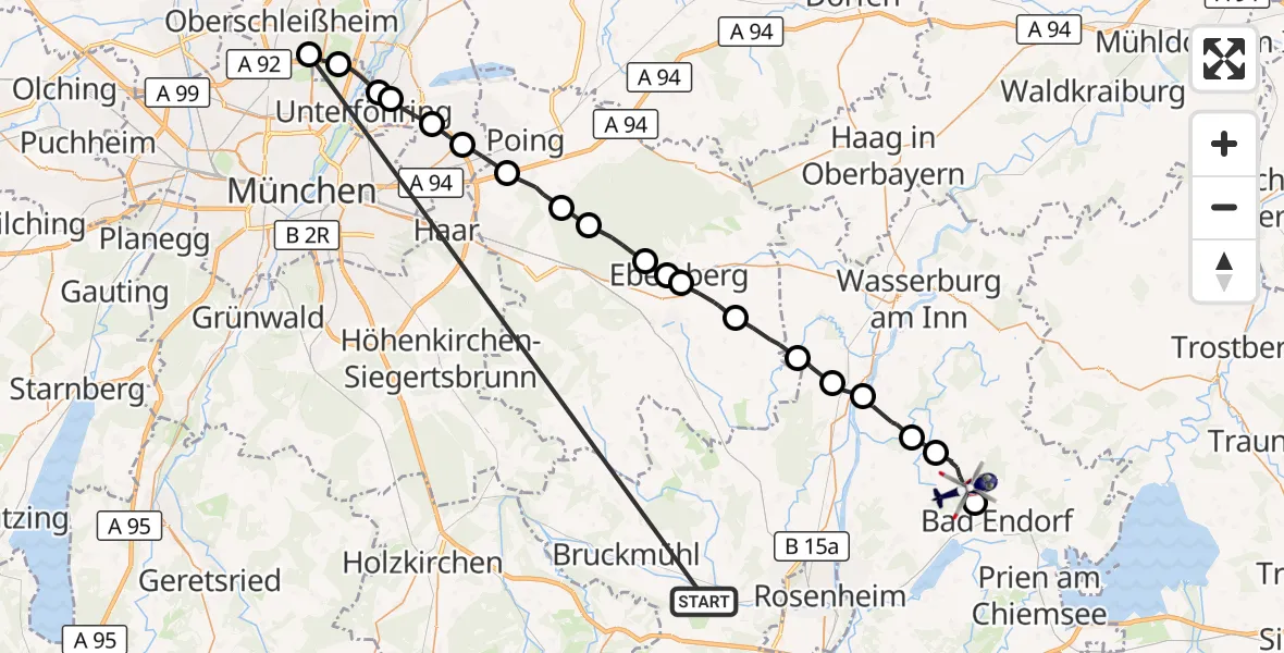 Flugroute Polizeihubschrauber Bad Aibling - Halfing, 23 September 2026, 10:41