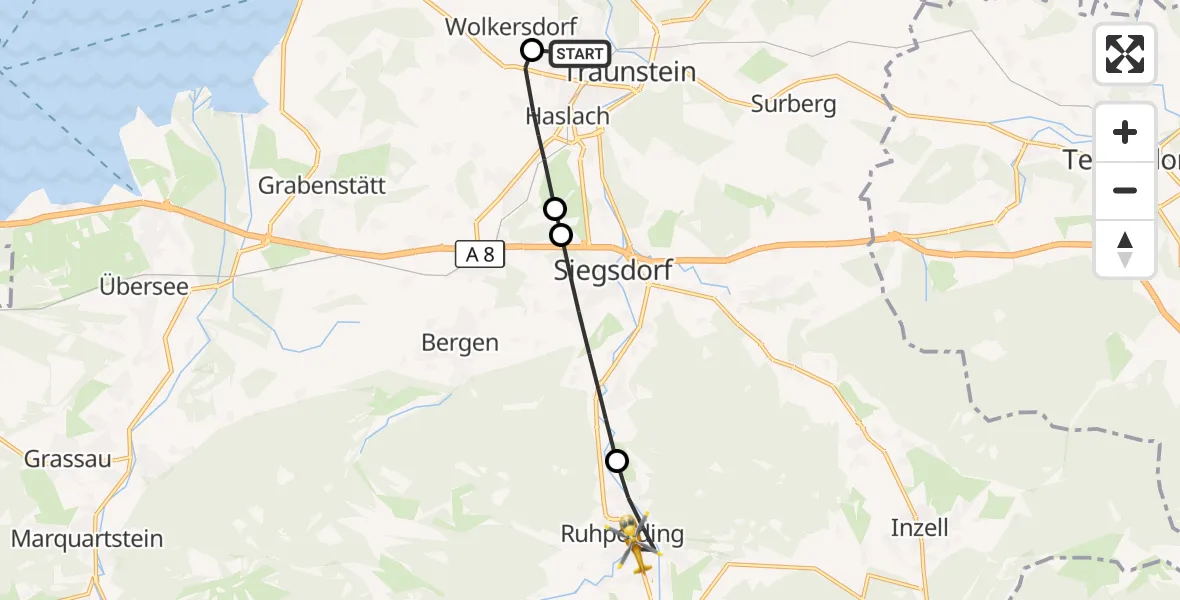 Flugroute Rettungshubschrauber Traunstein Hospital - Ruhpolding, 23 September 2026, 10:43