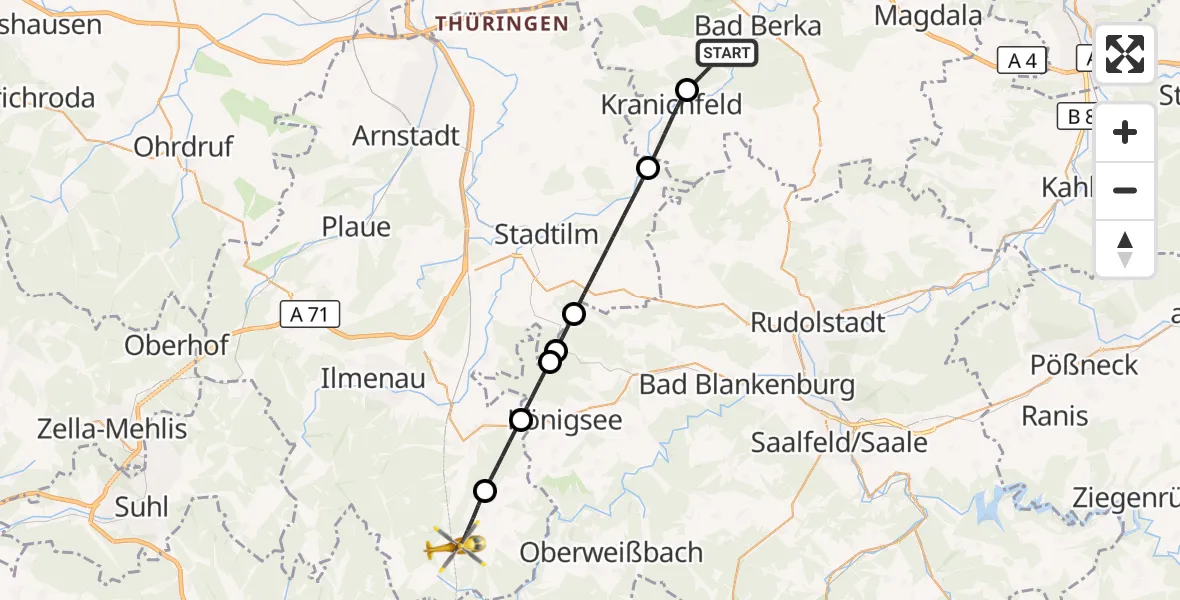 Flugroute Ambulanzhubschrauber Bad Berka - Großbreitenbach, 23 September 2026, 10:43