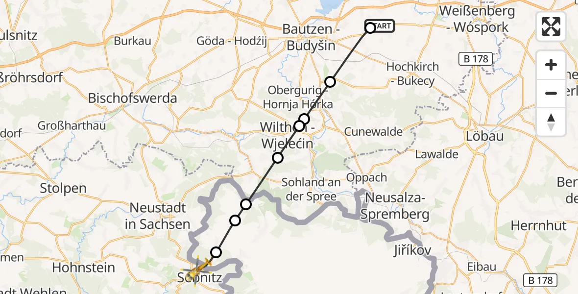 Flugroute Rettungshubschrauber Bautzen Flugplatz - Sebnitz, 23 September 2026, 11:01