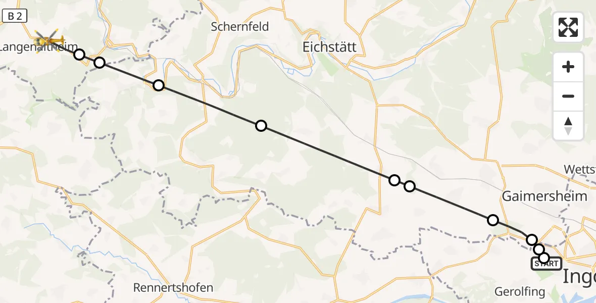 Flugroute Rettungshubschrauber Ingolstadt Hospital - Langenaltheim, 23 September 2026, 11:16