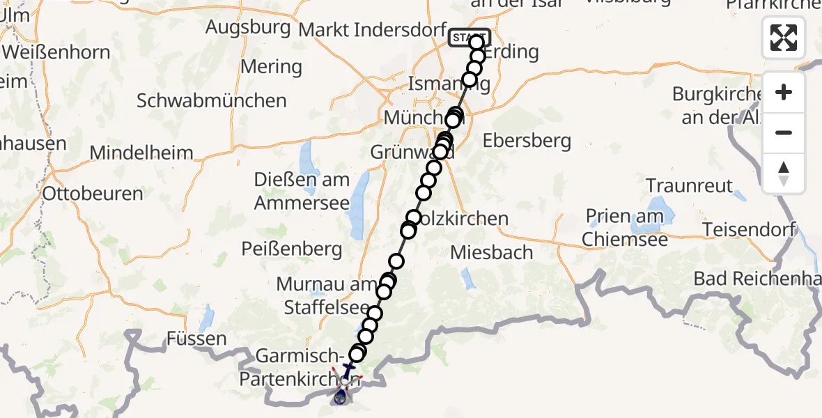 Flugroute Polizeihubschrauber München Flughafen - Mittenwald, 23 September 2026, 11:24