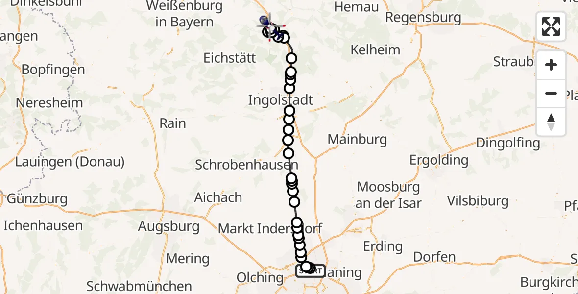 Flugroute Polizeihubschrauber Oberschleißheim - Kinding, 23 September 2026, 11:30