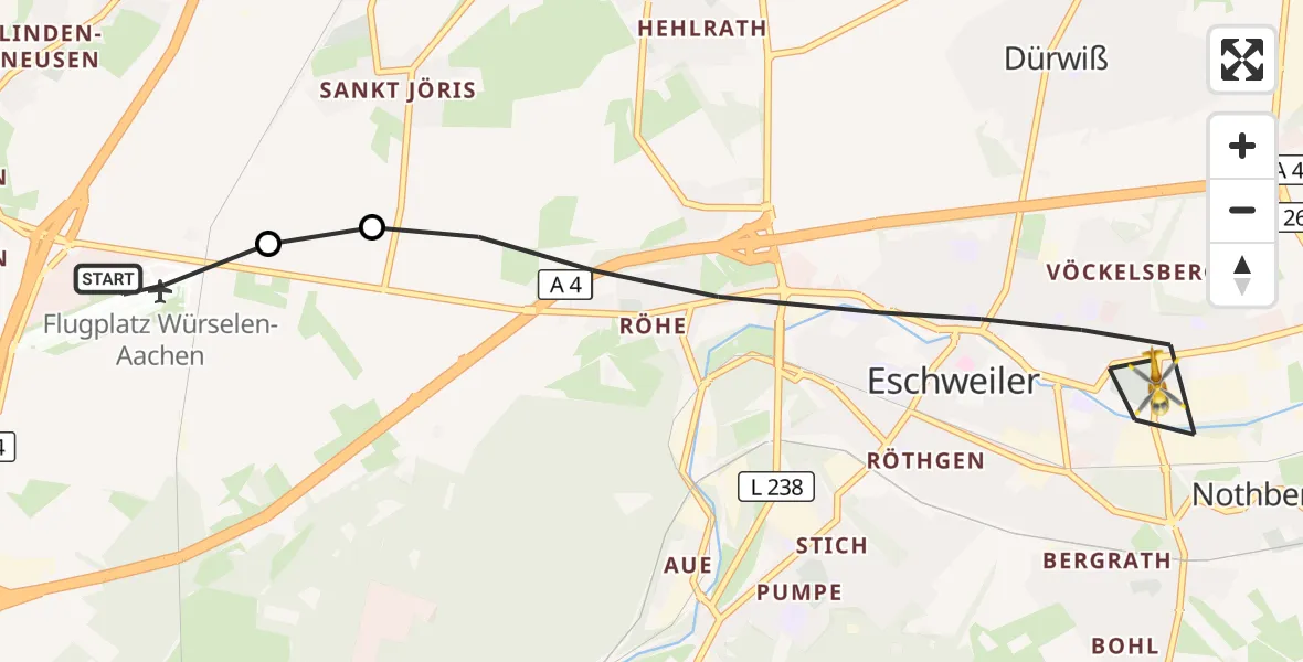 Flugroute Rettungshubschrauber Aachen-Merzbrück Flughafen - Eschweiler, 23 September 2026, 11:32