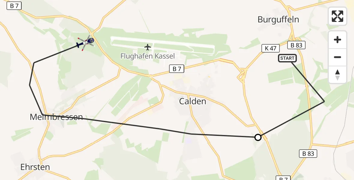 Flugroute Polizeihubschrauber Grebenstein - Grebenstein, 23 September 2026, 11:38