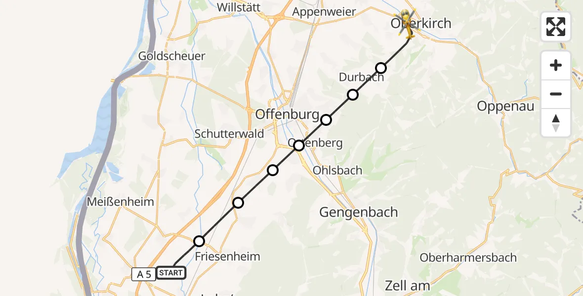 Flugroute Rettungshubschrauber Lahr Flughafen - Oberkirch, 23 September 2026, 11:39