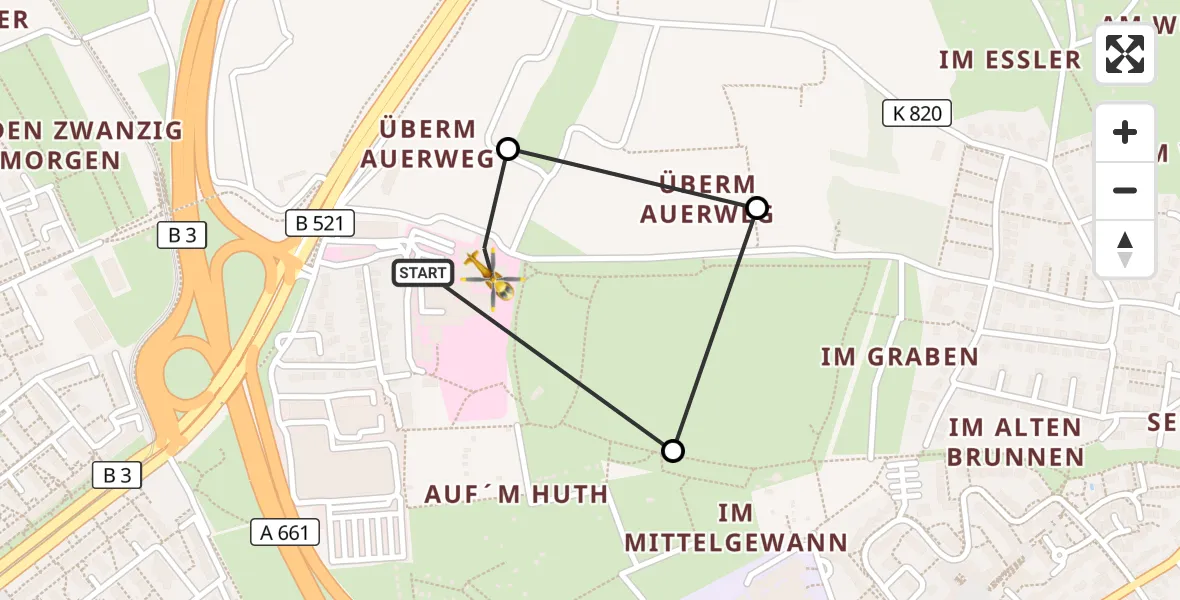 Flugroute Rettungshubschrauber Frankfurt am Main Accident Hospital Roof - Frankfurt am Main Accident Hospital Roof Helipad (CHX2), 23 September 2026, 11:41