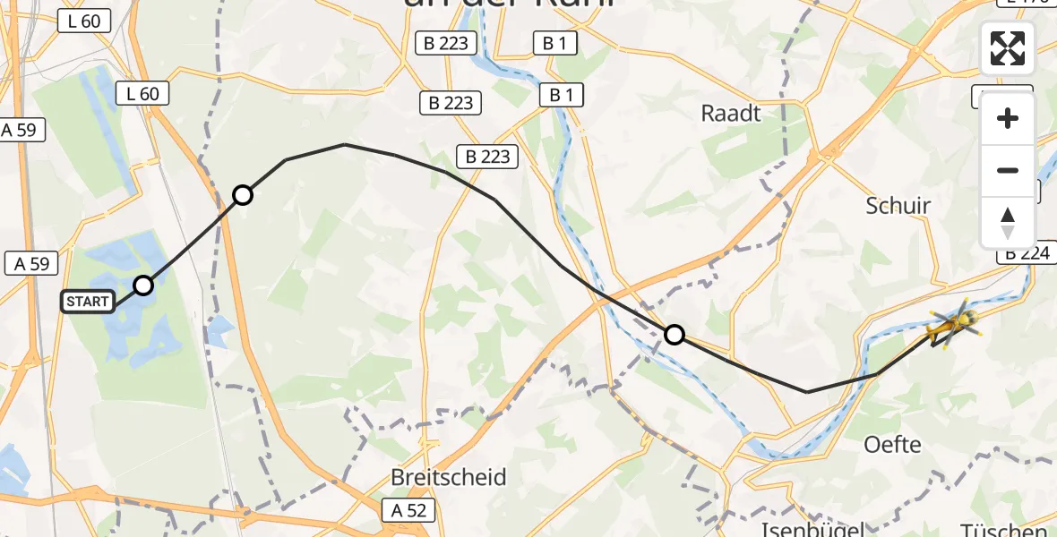 Flugroute Rettungshubschrauber Duisburg Air Rescue Hubschrauberlandeplatz (Christoph 9) - Essen, 23 September 2026, 11:43