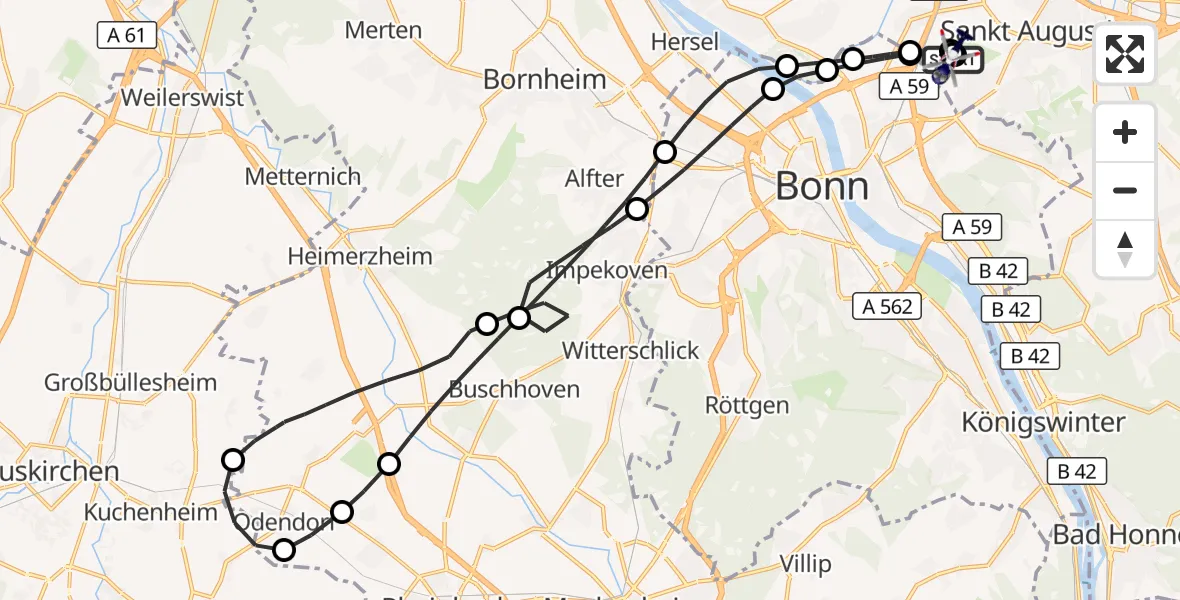 Flugroute Polizeihubschrauber Sankt Augustin - Sankt Augustin, 23 September 2026, 11:52