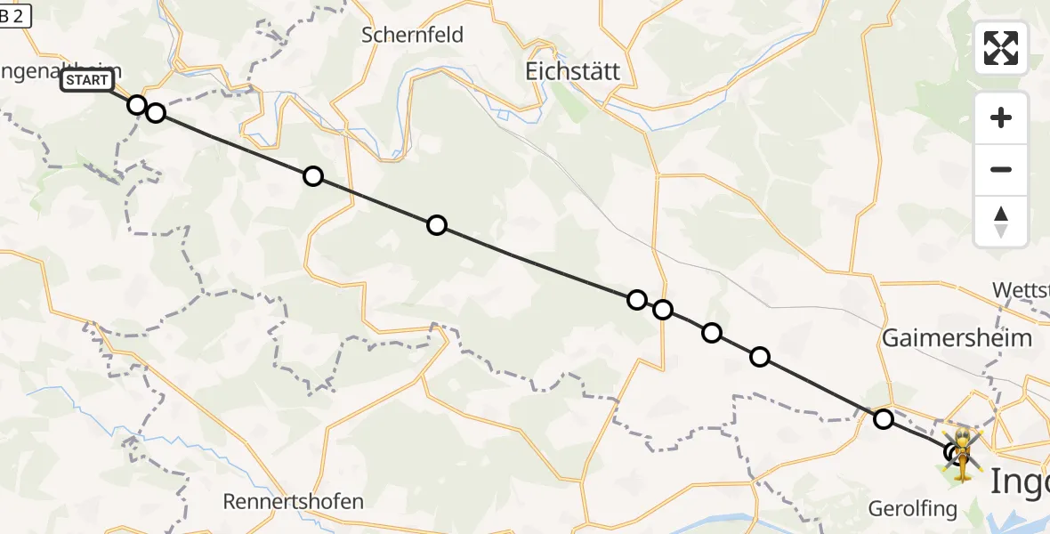 Flugroute Rettungshubschrauber Langenaltheim - Ingolstadt Hospital, 23 September 2026, 11:55