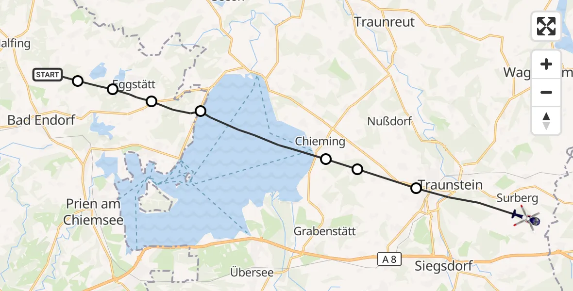 Flugroute Polizeihubschrauber Höslwang - Surberg, 23 September 2026, 11:59