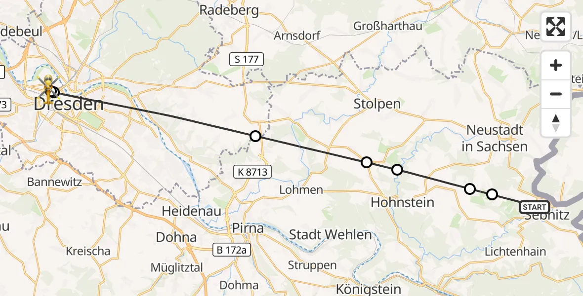 Flugroute Rettungshubschrauber Sebnitz - Dresden Friedrichstadt Hospital, 23 September 2026, 12:00