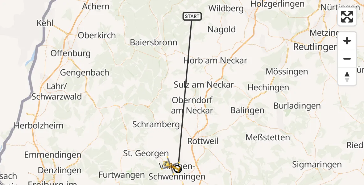Flugroute Ambulanzhubschrauber Altensteig - Villingen-Schwenningen, 23 September 2026, 12:01
