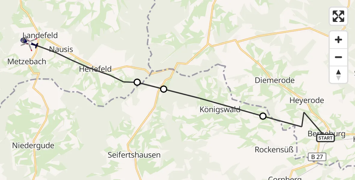 Flugroute Polizeihubschrauber Sontra - Spangenberg, 23 September 2026, 12:03
