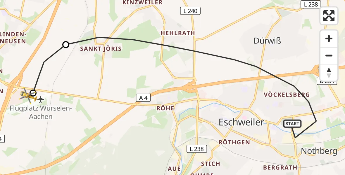 Flugroute Rettungshubschrauber Eschweiler - Aachen-Merzbrück Flughafen, 23 September 2026, 12:03