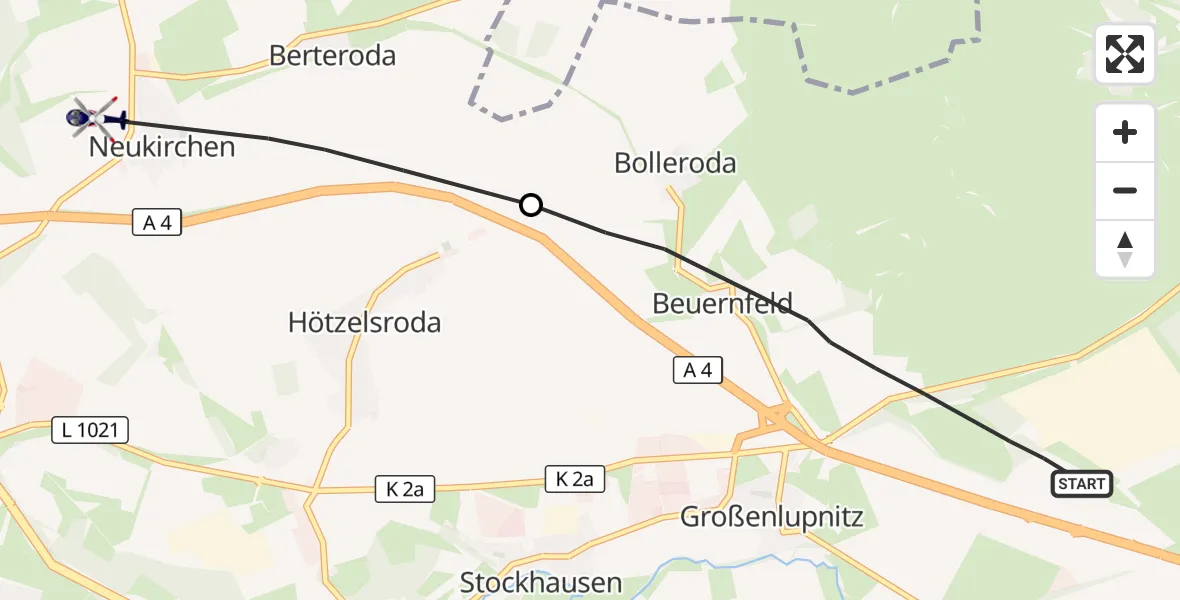 Flugroute Polizeihubschrauber Hörselberg-Hainich - Eisenach, 23 September 2026, 12:04