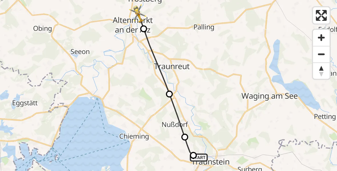 Flugroute Rettungshubschrauber Traunstein Hospital - Altenmarkt a.d.Alz, 23 September 2026, 12:04