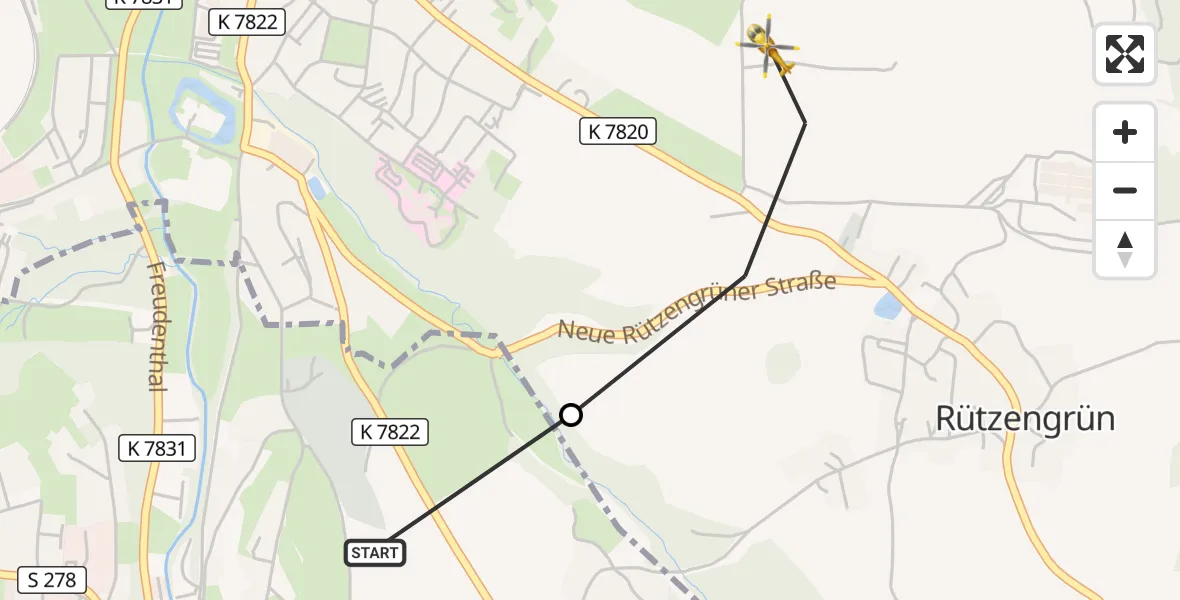 Flugroute Rettungshubschrauber Auerbach/Vogtl. - Rodewisch, 23 September 2026, 12:05
