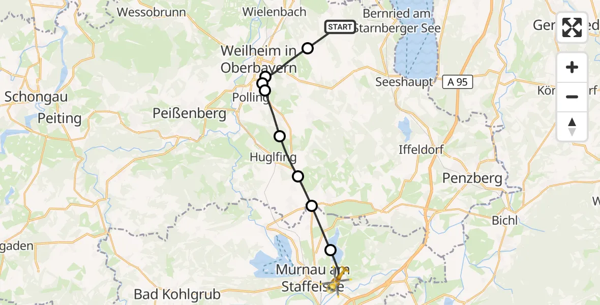 Flugroute Rettungshubschrauber Wielenbach - Riegsee, 23 September 2026, 12:21