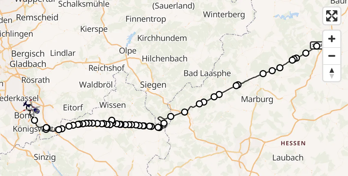Flugroute Polizeihubschrauber Borken (Hessen) - Sankt Augustin, 23 September 2026, 12:22