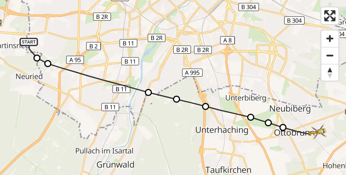 Flugroute Rettungshubschrauber DRF Air Rescue München Hubschrauberlandeplatz - Ottobrunn, 23 September 2026, 12:25