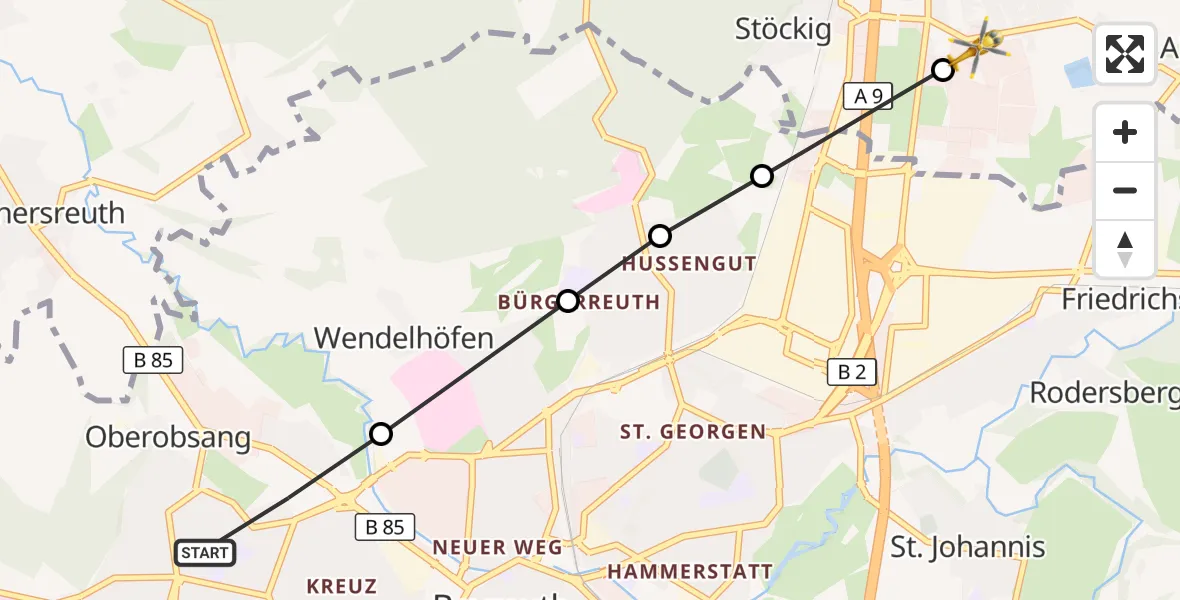 Flugroute Ambulanzhubschrauber Bayreuth - Bindlach, 23 September 2026, 12:28