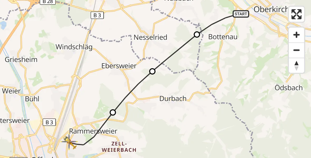 Flugroute Rettungshubschrauber Oberkirch - Offenburg, 23 September 2026, 12:33
