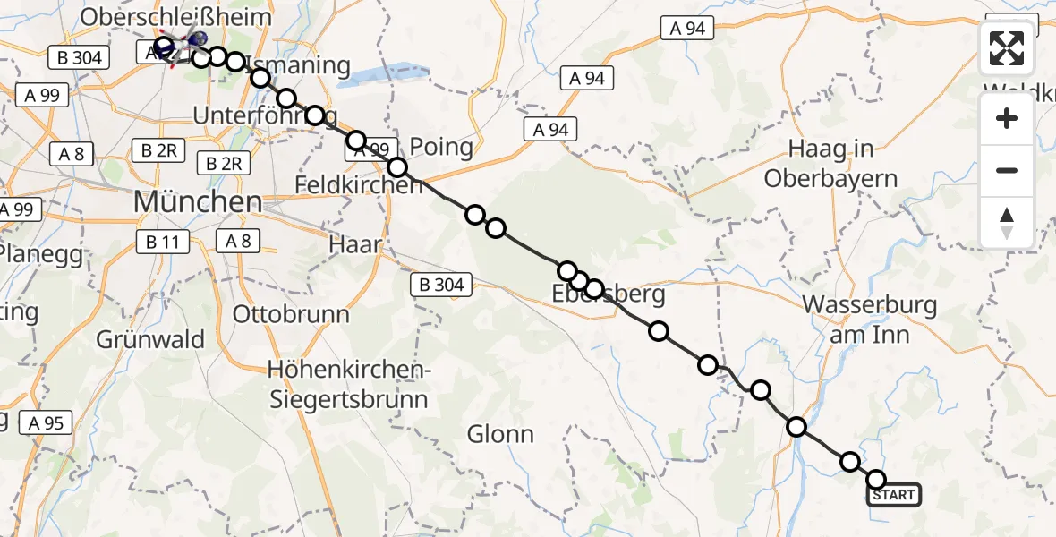 Flugroute Polizeihubschrauber Halfing - Schleissheim Flugplatz, 23 September 2026, 12:39