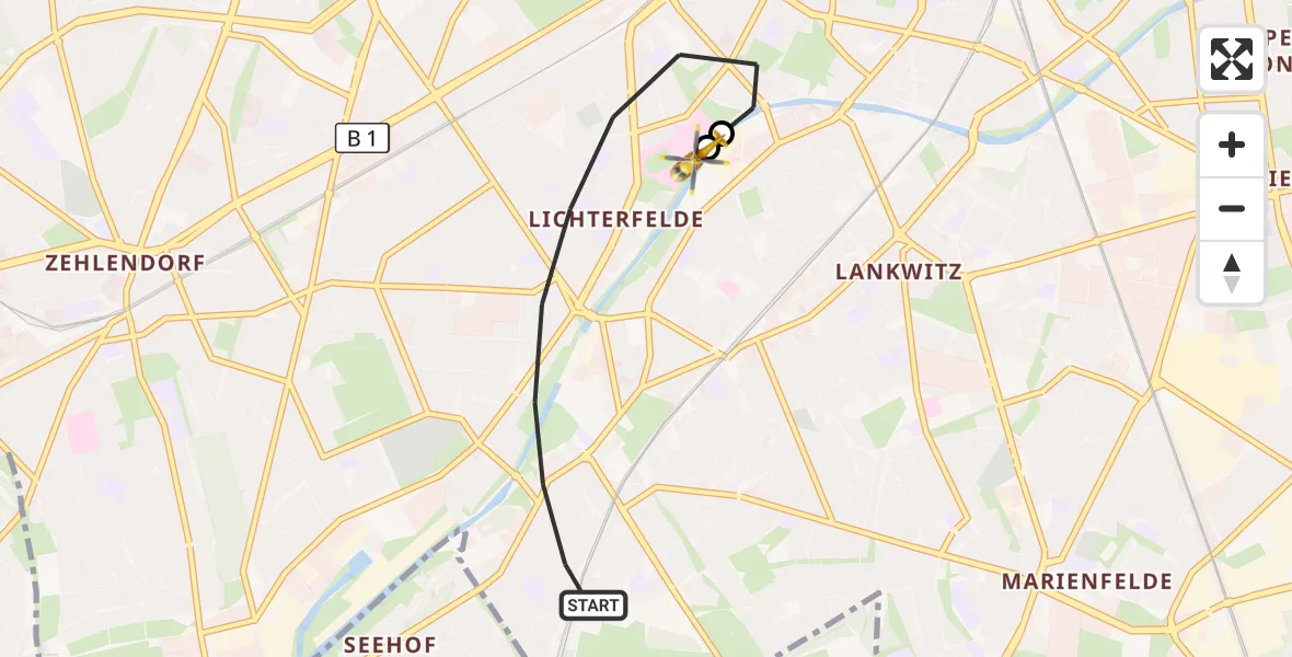 Flugroute Rettungshubschrauber Berlin - Charité Clinic Benjamin Franklin Campus, 23 September 2026, 12:58