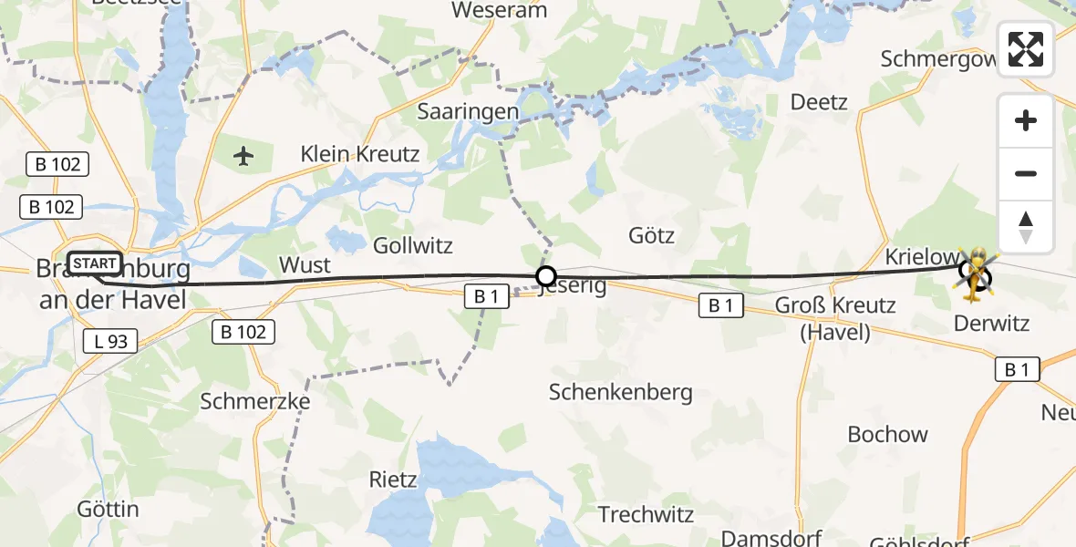 Flugroute Rettungshubschrauber Brandenburg an der Havel - Groß Kreutz (Havel), 23 September 2026, 12:59