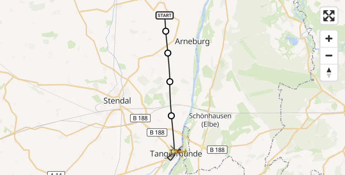 Flugroute Rettungshubschrauber Hohenberg-Krusemark - Tangermünde, 23 September 2026, 13:01