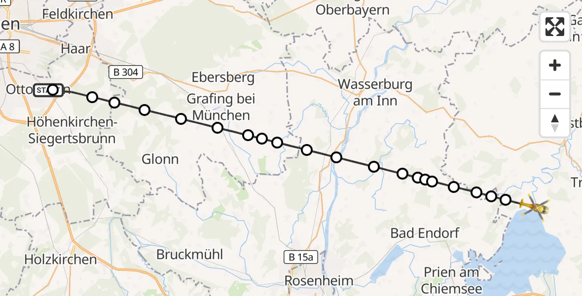 Flugroute Rettungshubschrauber Ottobrunn - Seeon-Seebruck, 23 September 2026, 13:02