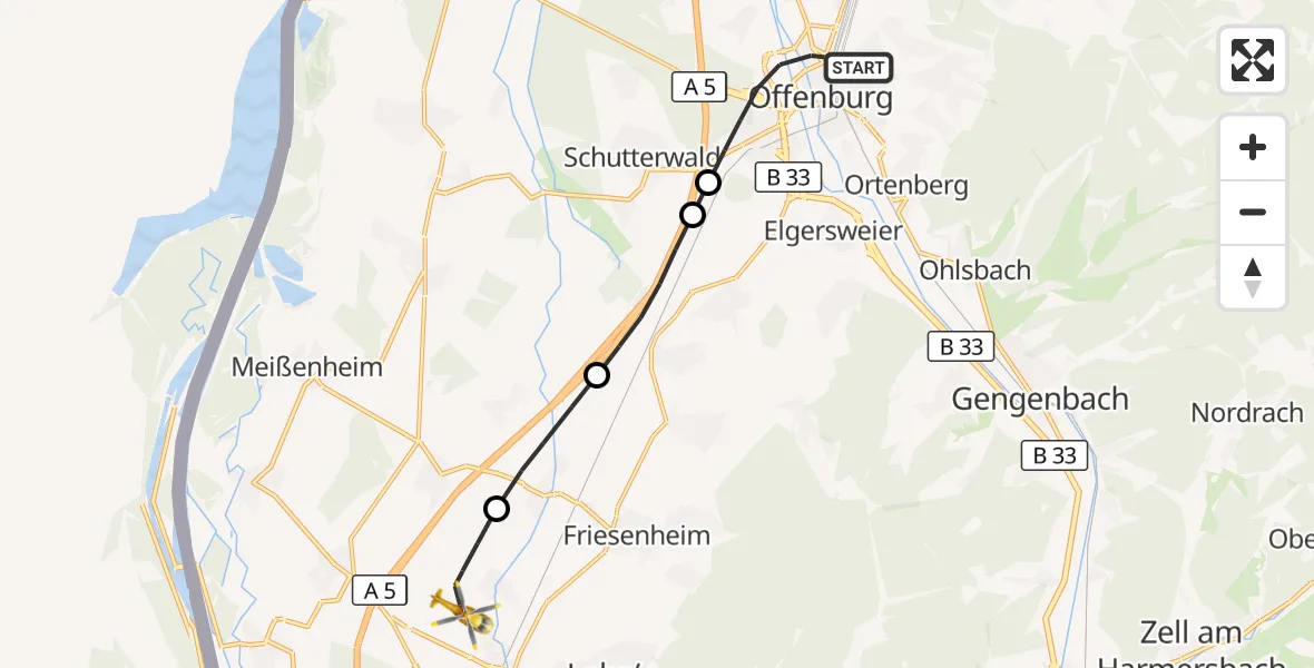 Flugroute Rettungshubschrauber Offenburg - Lahr Flughafen, 23 September 2026, 13:04