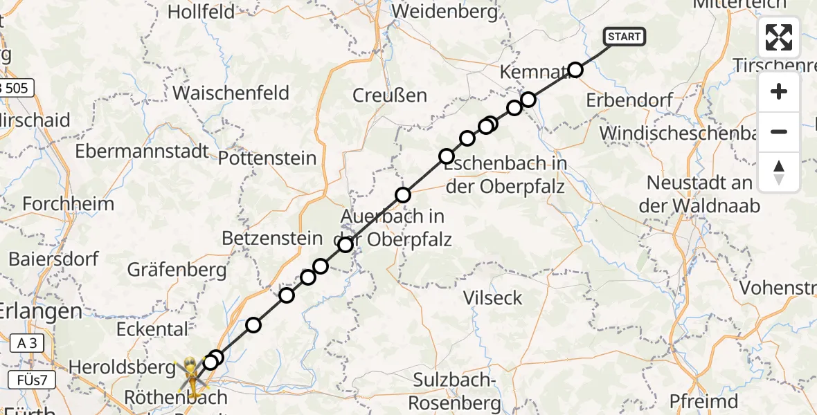 Flugroute Ambulanzhubschrauber Pullenreuth - Lauf a.d.Pegnitz, 23 September 2026, 13:17