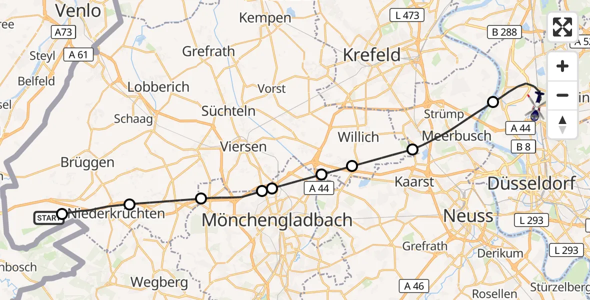 Flugroute Polizeihubschrauber Brüggen Militärflugplatz - Düsseldorf Flughafen, 23 September 2026, 13:21