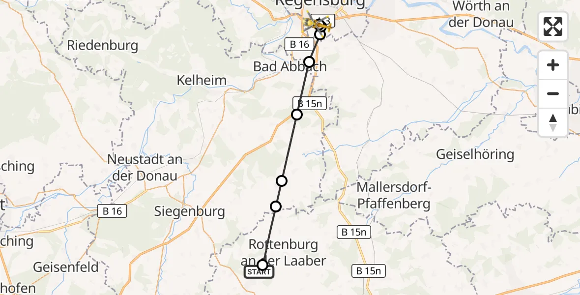 Flugroute Rettungshubschrauber Pfeffenhausen - DRF Air Rescue Station Regensburg / Regensburg University Hospital, 23 September 2026, 13:25
